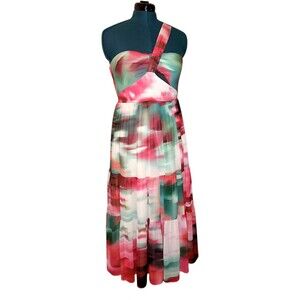 Badgley Mischka Pink and White Maxi Sundress One Shoulder